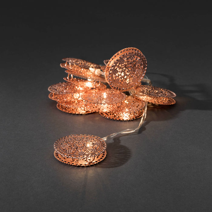 Konstsmide LED decorative light chain with copper-colored metal coins