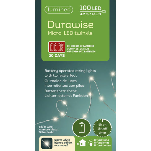 Lumineo LED-Microlichterkette Durawise, warmweiß, 100 LEDs, 5m, batteriebetrieben, Multifunktion, IP44 pic2